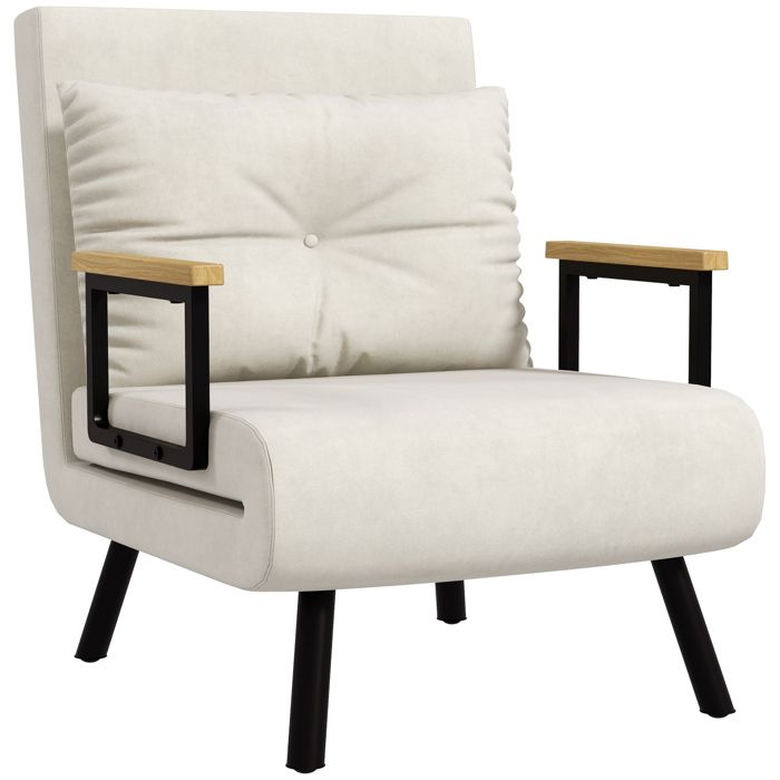 Fauteuil Lit Convertible 4 en 1 Scandinave Dossier Réglable avec Coussin Crème