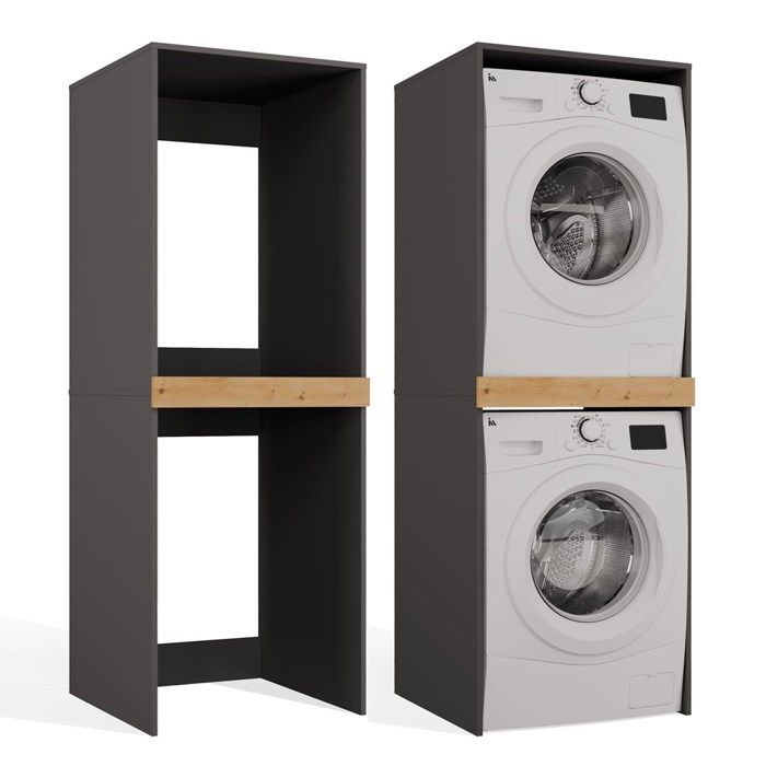 POLA TWIN - Meuble de salle de bain pour lave-linge et sèche-linge - 64x180x64 cm - ANTRACITE / CHÊNE ARTISAN