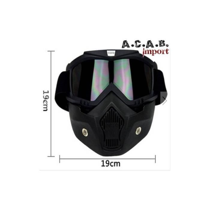 Masque type cross complet avec lunettes pour casque jet moto