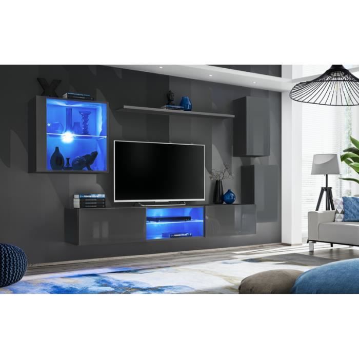 ensemble meuble tv mural switch xxiii - ac-déco - gris - verre - contemporain - design