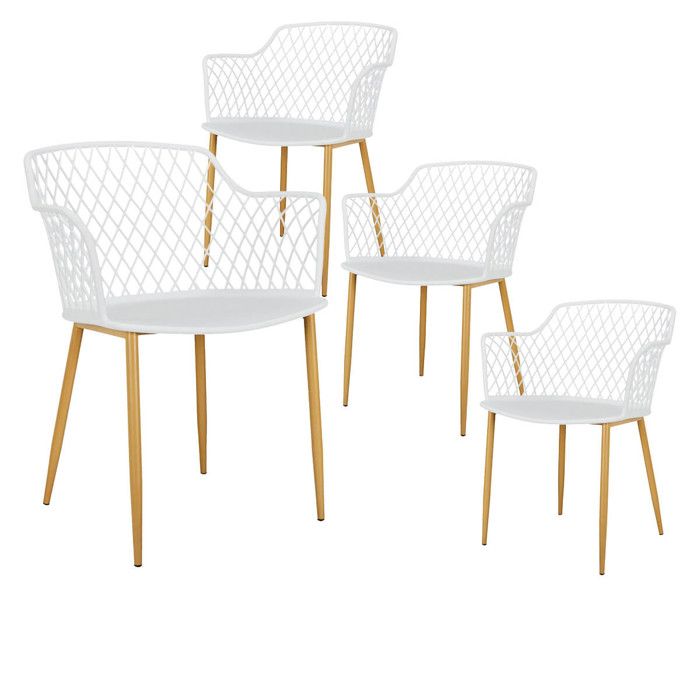 TRESSIE - Lot de 4 Fauteuils Blancs Pieds Effet Bois Verni