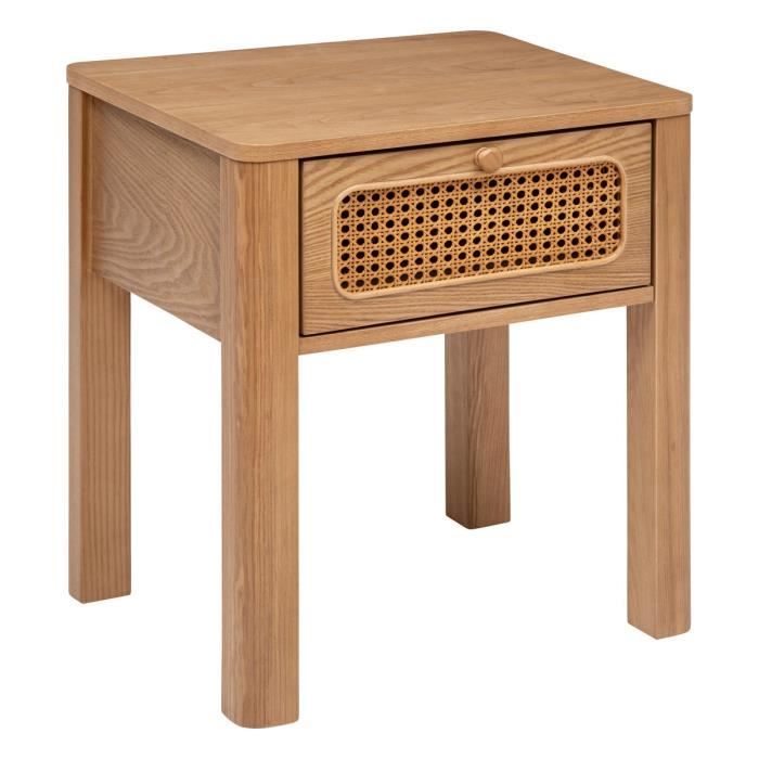 table de chevet 1 tiroir en bois et rotin h 52.5 cm - atmosphera