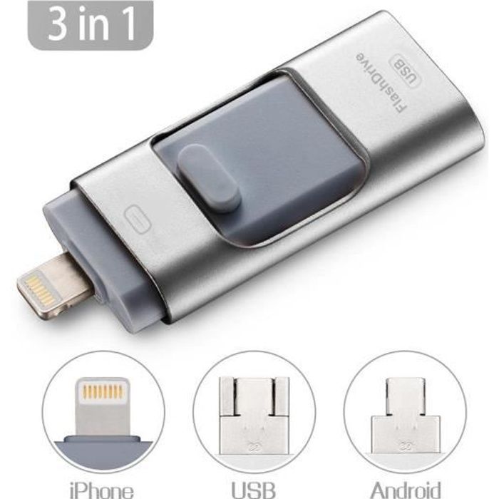 Clé USB iPhone 3.0 32 Go, Qarfee Fortise Lecteur Flash Drive, avec  Connecteur Extension de Stockage Mémoire Stick, sur iOS Andrio