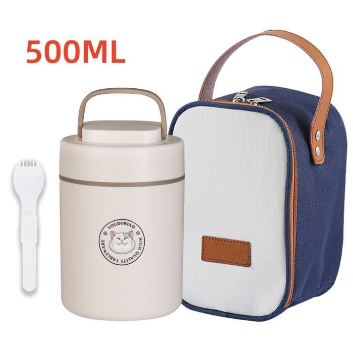 Boîte Alimentaire Isotherme Acier Inoxydable 500ml SANTECO - Avec Sac Et Cuillère Pliante, Repas Chaud Froid