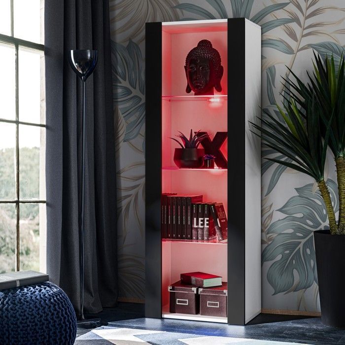 Vitrine Armoire Komodee TIVOLI - LED RVB - Noir et Blanc - 55 x 159 x 35 cm Vitrine Armoire Komodee TIVOLI - LED RVB - Noir et Blanc - 55 x 159 x 35 cm