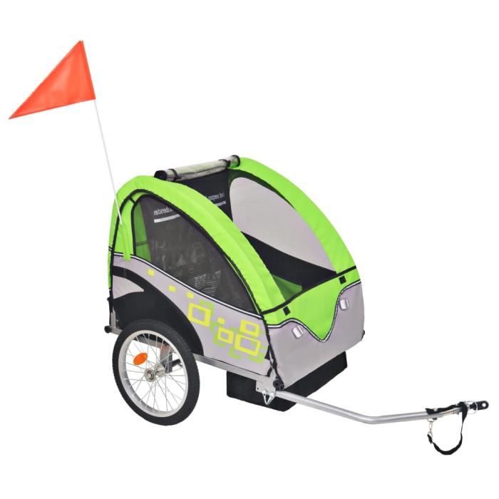 Elegant Remorque de vélo pour enfants Gris et vert 30 kg\