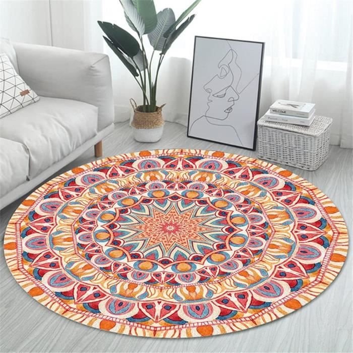 Tapis Rond Lavable 'Mysterious Forest' 150 Cm - Poils Ras, Antidérapant - Pour Chambre, Salon, Déco Moderne