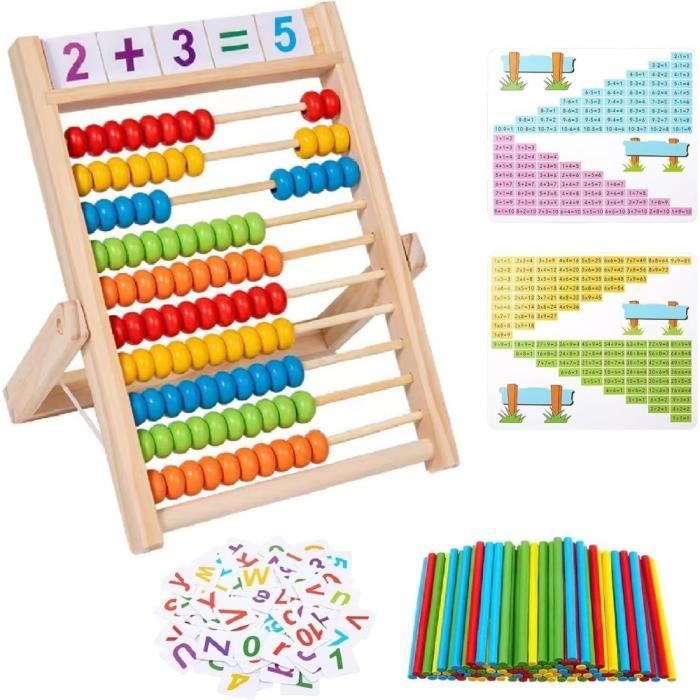 Cisixin Boulier En Bois – Abacus Coloré éducatif – Pour Enfants Dès 3 Ans – Avec Chiffres Et Blocs Empilables
