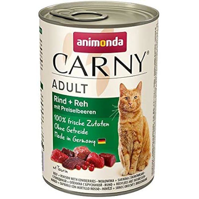 Comparer les prix de Alimentation pour animaux - Animonda - Carny Adult - Boeuf, Cerf et Airelle - 6 x 400 g - Pâtée pour chat adulte