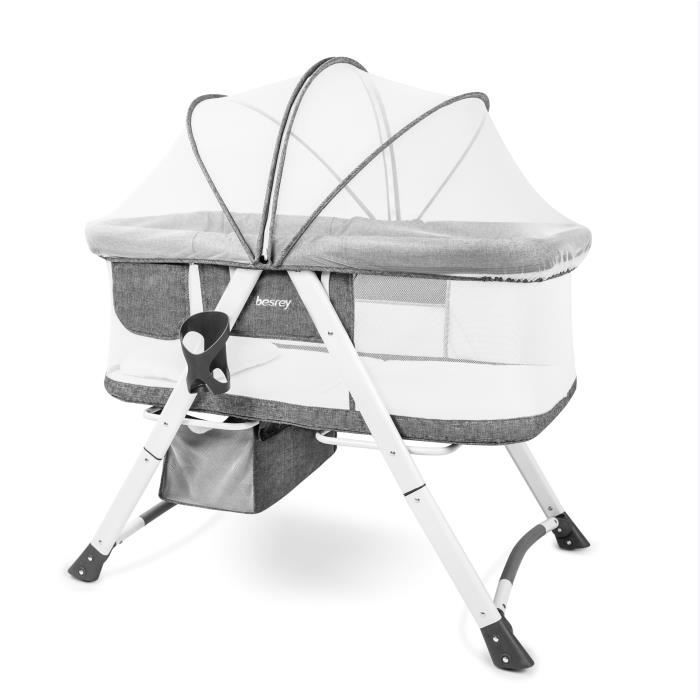 Besrey Berceau Bebe Lit De Voyage Avec Matelas Oreiller Et Moustiquaire Pour Les Bebes De 0 A 6 Mois Couleur Gris Cdiscount Puericulture Eveil Bebe