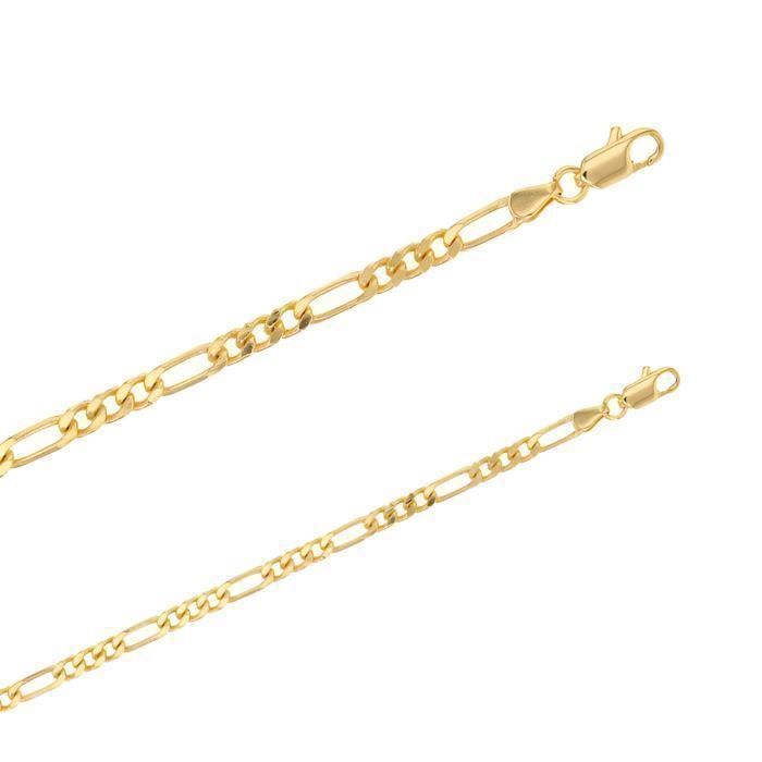 Chaîne de Cou - Homme - Maille Figaro - 55 cm - 4 mm - Plaqué Or Jaune 750/1000 - 3 Microns