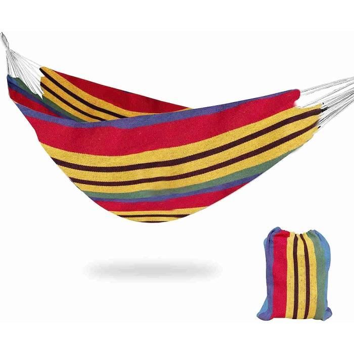 Hamac Double Campela 200x150 Cm - Charge 240 Kg - Avec Traverses Bois Et Sac - Style Boho Gris