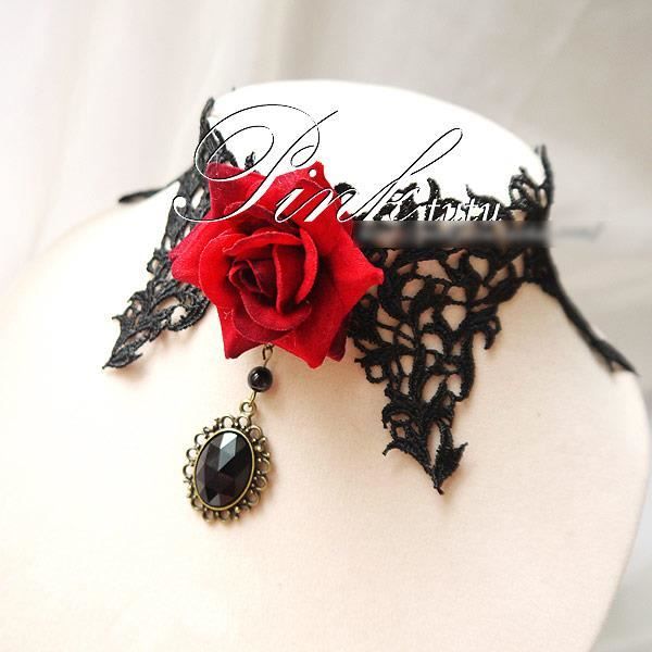 Collier Gothique Femme Ras de Cou Noir Dentelle Gothique Accessoire Collier Sorciere pour Halloween Mascarade Carnaval Accessoire de Déguisement ( Collier-B