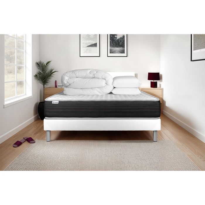 Pack lit complet 200x200 cm - Matelas + Sommier Blanc (en kit) + 2 oreillers + Couette - Vitalmemo One Blanc Pack lit complet 200x200 cm - Matelas + Sommier Blanc (en kit) + 2 oreillers + Couette - Vitalmemo One Blanc