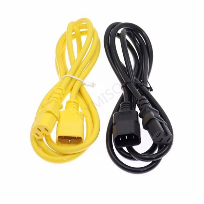 Cordon D'alimentation IEC C14 Vers C13 – 1 Pied (30 Cm) – Jaune – 15A/250V – Section 14 AWG – Marque Iron Box