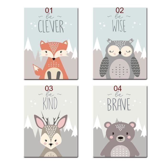 Set De 4 Posters Pour Chambre De Bebe Ou D Enfant Sans Cadre Fille Garcon Poster Enfant Impression Art 30 40cm Cdiscount Maison