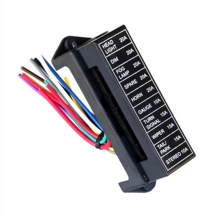 10-Way 2-entrée Porte-fusible standard Circuit tableau des fusibles avec  15cm de fil pour la voiture(fusible non inclus)