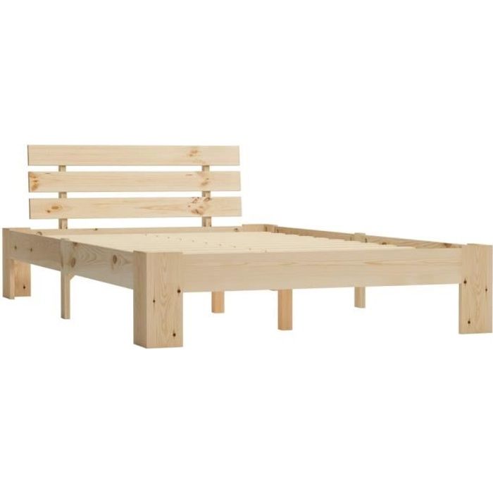 Cadre de lit en bois de pin massif - MAD - 140 x 200 cm - Naturelle - A lattes - Classique - Intemporel