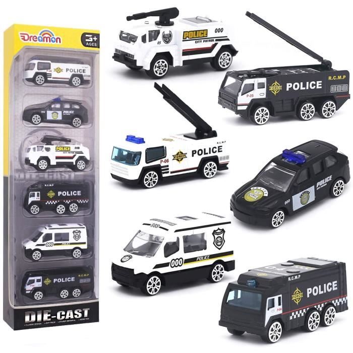 Camion de Police Dilwe Voiture de Police Miniature Camion 1/64 modèle Voiture Simulation Jouet Cadeau pour Enfants 