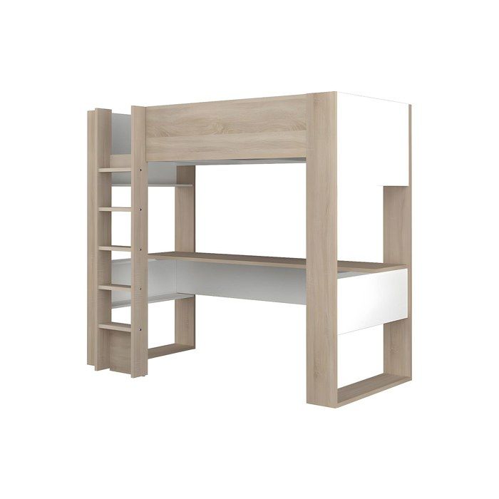 Lit mezzanine avec bureau - Beau - Blanc - 90x200 cm - Sommier inclus