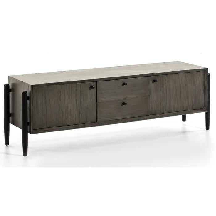 Meuble TV Avec 2 Portes En Bois Massif Naturel - 180 Cm Non Verni Menorca M23013883