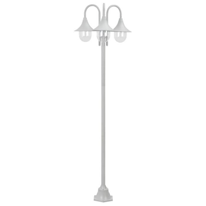 VidaXL Lampadaire de jardin E27 220 cm Aluminium 3 lanternes Blanc