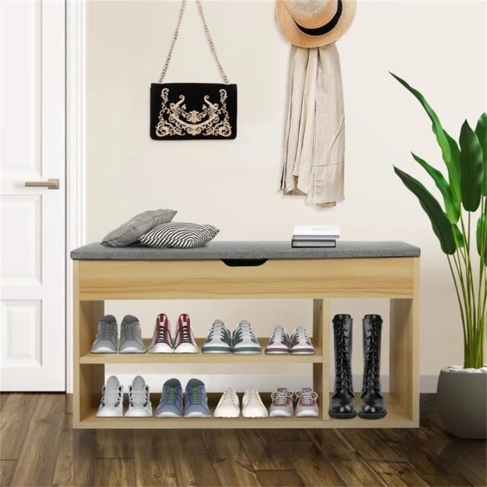 Banc D'Entrée Avec Siège En Velours Épais - Rangement à Chaussures Moderne Et Confortable (Gris, 80 Cm) - 6
