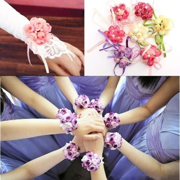 Robe de mariage demoiselle d'honneur poignet corsage main rose ruban fleurs délicates Robe de mariage demoiselle d'honneur poignet corsage main rose ruban fleurs délicates