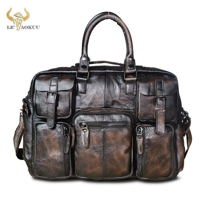 Porte documents original en cuir Homme Mode Sac Main Mallette D
