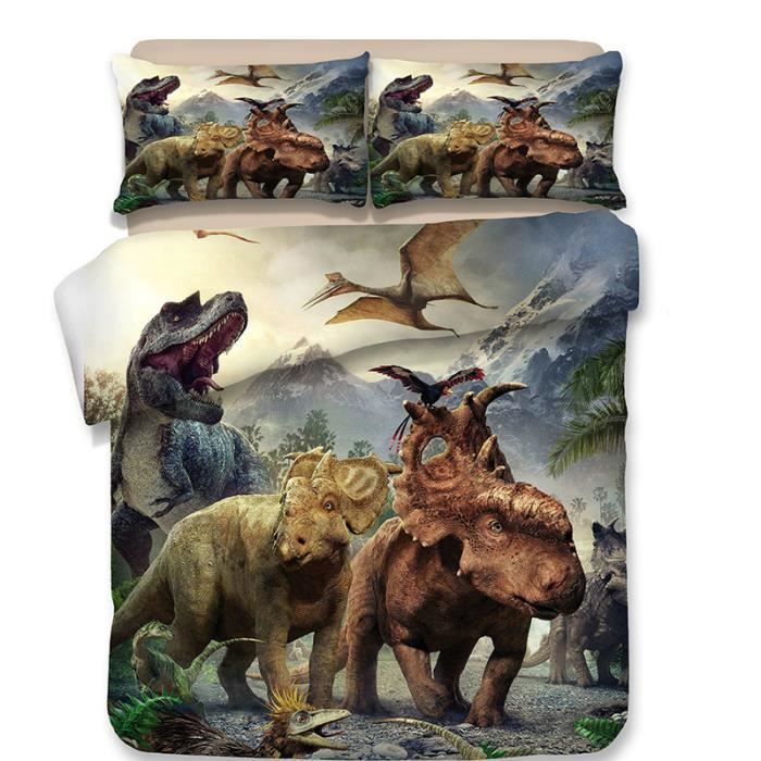 Parure De Couette Dinosaure Imprimee 1 Housse De Couette 140x210 Cm 2 Taies D Oreiller 48x74 Cm Zs43d Cdiscount Maison