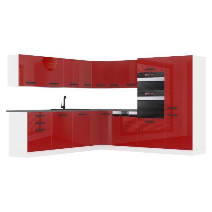 Cuisine Complete - B BELINI GROUP - JANE - Rouge très brillant - Design contemporain - 240x60 cm