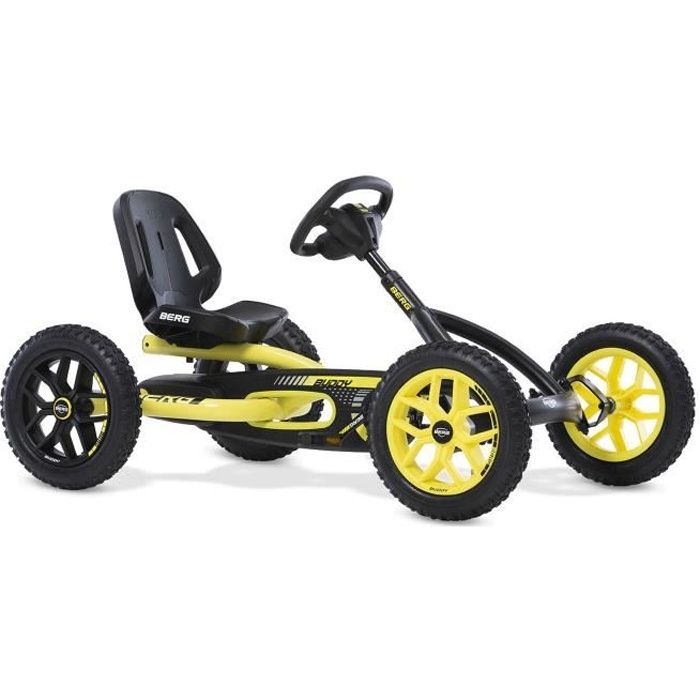 Kart à pédales BERG Buddy Cross - Jaune - Pour enfants de 3 à 8 ans - Siège réglable - Système BFR - Pneus à air