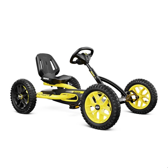 Kart à pédales BERG Buddy Cross - Jaune - Pour enfants de 3 à 8 ans - Siège réglable - Système BFR - Pneus à air