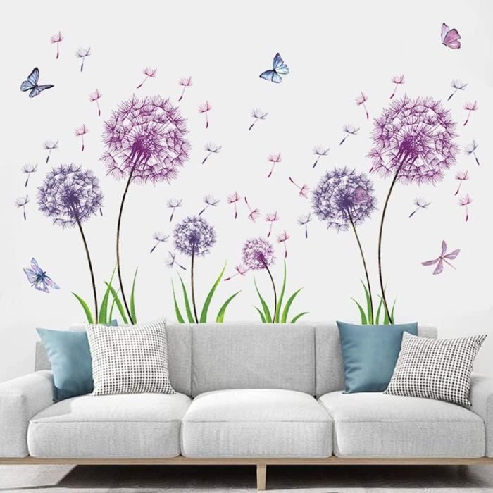 WakiHong 2 PCS Autocollants Muraux Fleurs Pissenlit Et Papillons Colorés - Décoration Salon Et Chambre