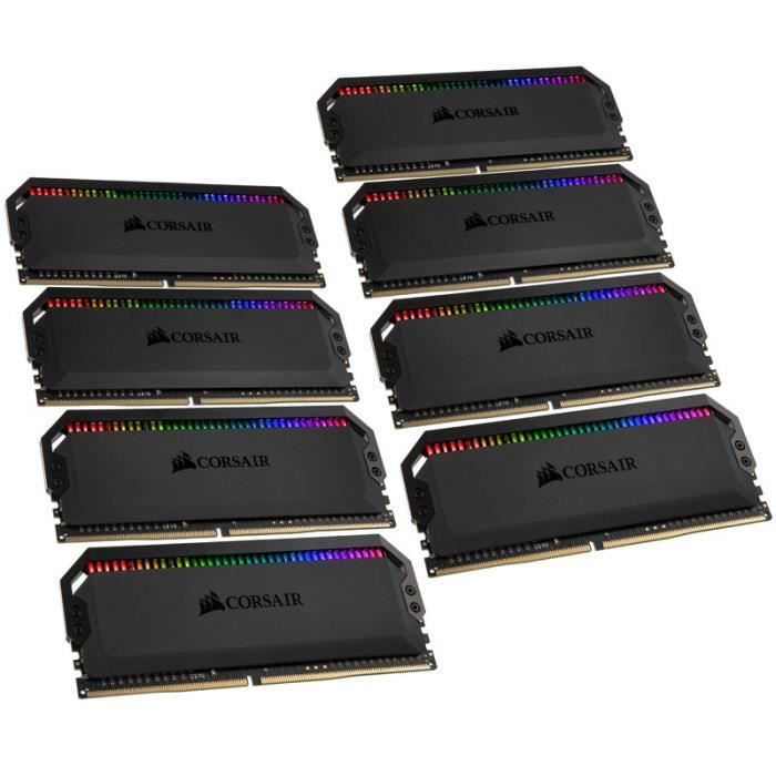 Vente Memoire PC CORSAIR Kit de mémoire DOMINATOR RGB 64 Go (8 x 8 Go) DDR4 DRAM 3 200 MHz C16 (COR0840006607472 ) pas cher