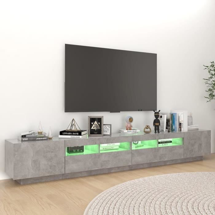 Meuble TV avec lumières LED Gris béton 260x35x40 cm - DILWE - Contemporain - Design - Porte(s) et tiroir(s)