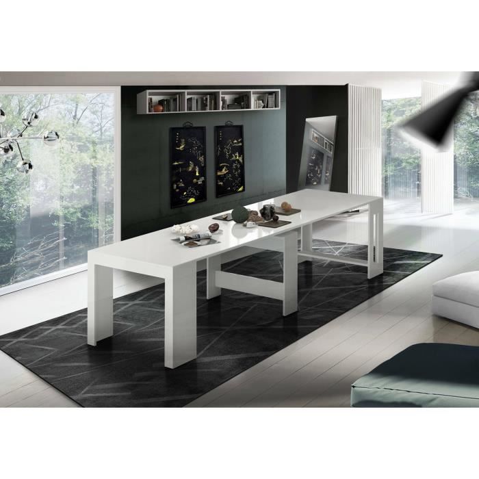 table à rallonge martino - dmora - blanc brillant - rectangulaire - 300x90h77cm