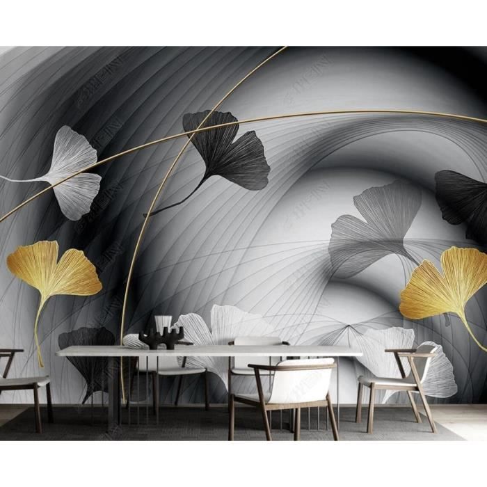 Papier Peint 3D Peinture Murale Lignes De Fumée Abstraites Feuilles De ...