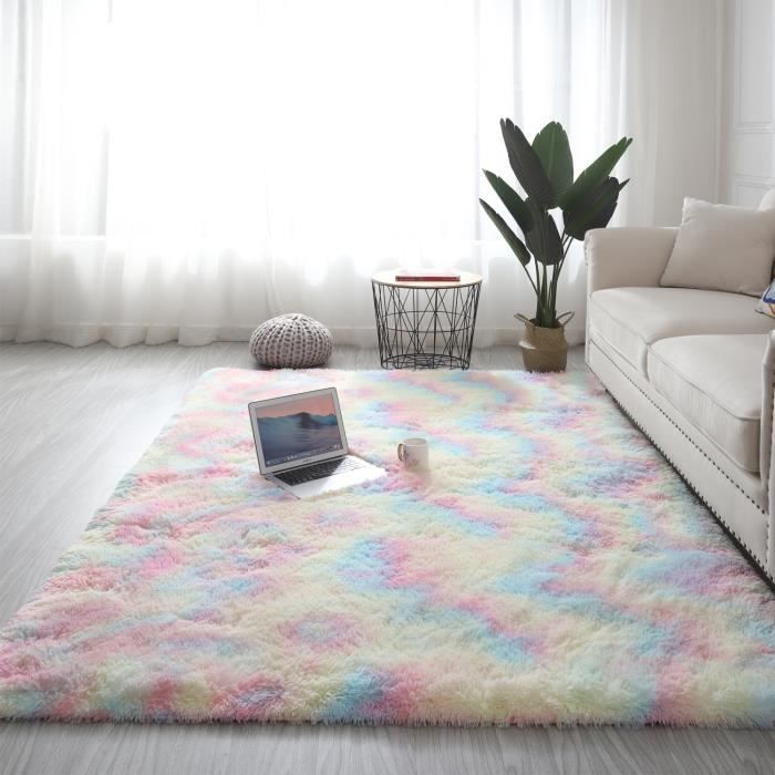 Tapis de Salon Shaggy 160x230cm Rainbow - Descente de lit Tapis chambre Poils Longs pour Salon Chambre Canapé