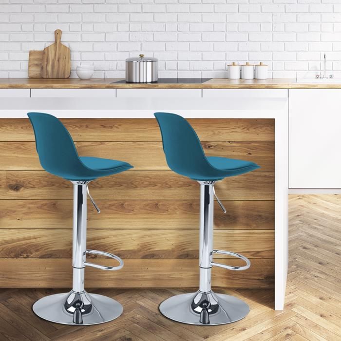 IDMARKET Lot de 2 tabourets de bar KARL design bleu canard IDMARKET Lot de 2 tabourets de bar KARL design bleu canard
