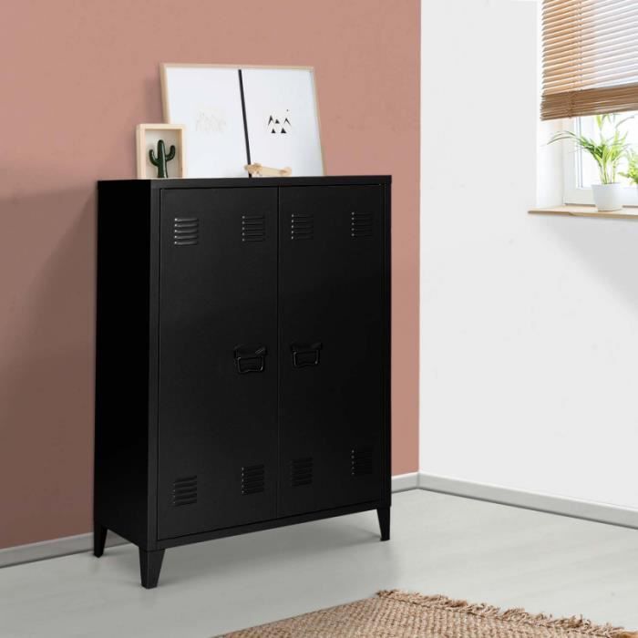 IDMARKET Armoire basse ESTEL en métal noir Cdiscount Maison