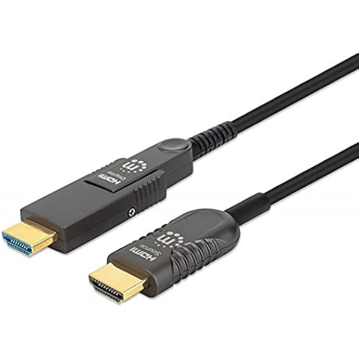 Câble HDMI Actif en Fibre Optique - MANHATTAN - 20m - 18 Gbit/s - Type A et D - Noir