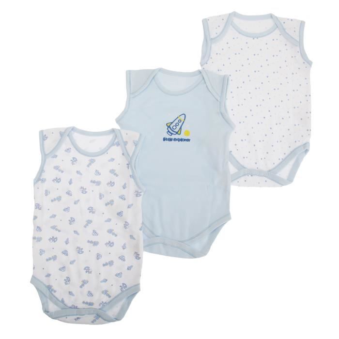 Bodys Sans Manche Lot De 3 Bebe Garcon Bleu Cdiscount Pret A Porter