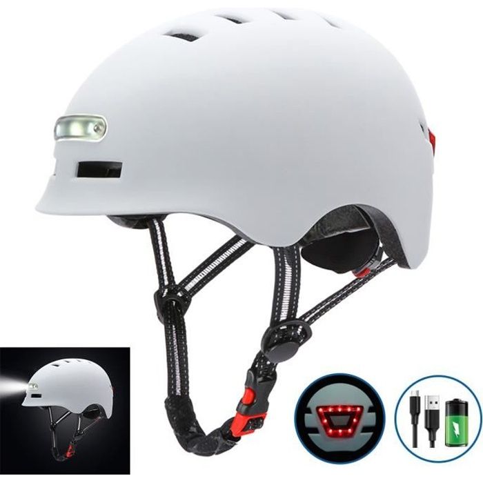 Casque de Vélo SURENHAP Rithok avec Charge USB Lumière Vive et Voyant D'avertissement - Blanc