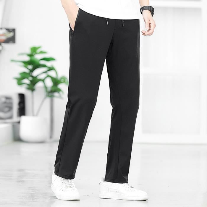 Pantalon Homme Sport Coupe droite Taille standard Elastiquée Casual Couleur  unie Noir - Cdiscount Prêt-à-Porter