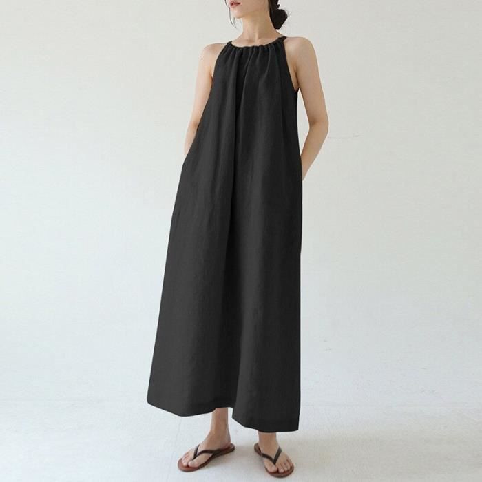 robe longue v-cou licou fluide ceinture bandage décolleté