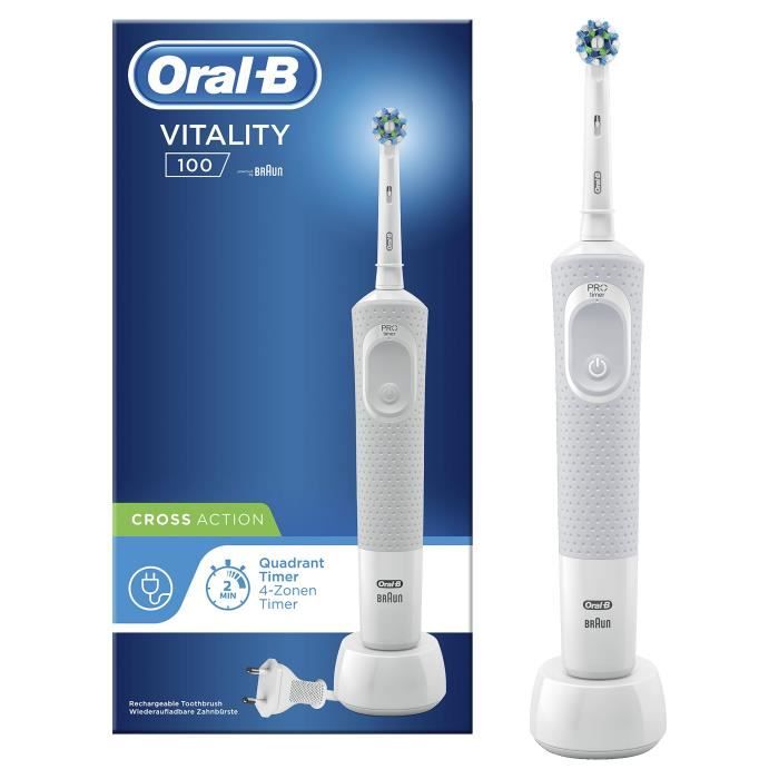 Brosse À Dents Électrique Oral-B Vitality 100 - Blanche - Oscillatoire - Minuteur 2 min