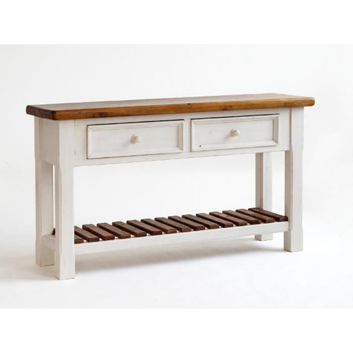 Console Table D Entree En Pin Massif Coloris Blanc Miel L 130 X H 75 X P 40 Cm Cdiscount Maison