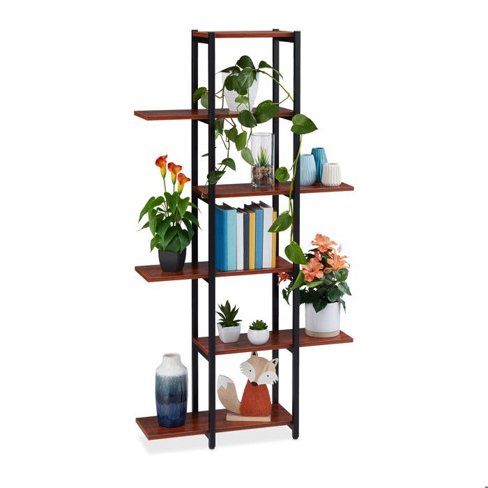 Étagère à Plantes 6 Niveaux Relaxdays - Escalier Fleurs Métal Et Aspect Bois H 150 Cm