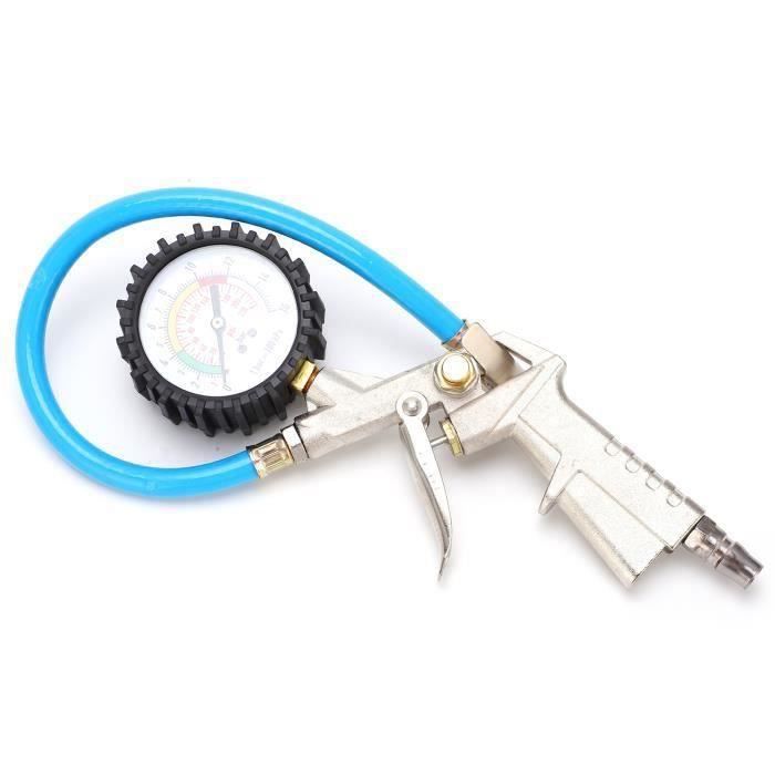 Mandrin Droit Gonfleur De Pneu Avec Manomètre - Buse En Acier Compatible Valves Européennes Et Japonaises - Pour Voiture - 4